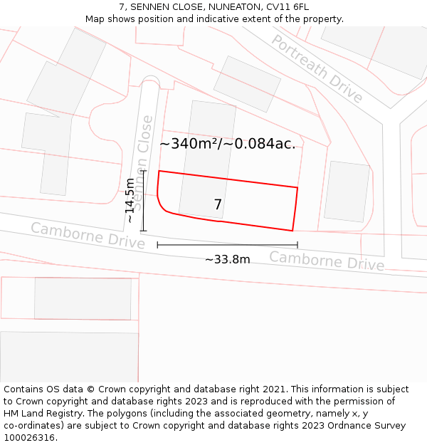 7, SENNEN CLOSE, NUNEATON, CV11 6FL: Plot and title map
