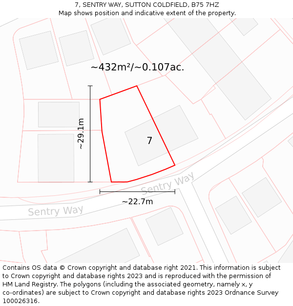 7, SENTRY WAY, SUTTON COLDFIELD, B75 7HZ: Plot and title map