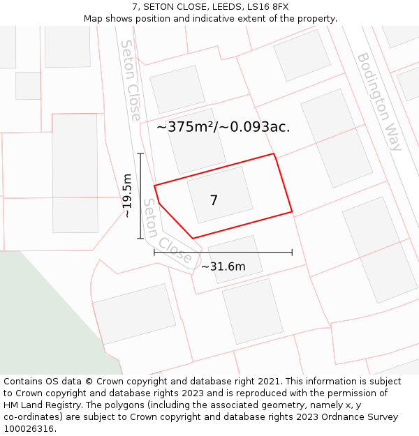 7, SETON CLOSE, LEEDS, LS16 8FX: Plot and title map