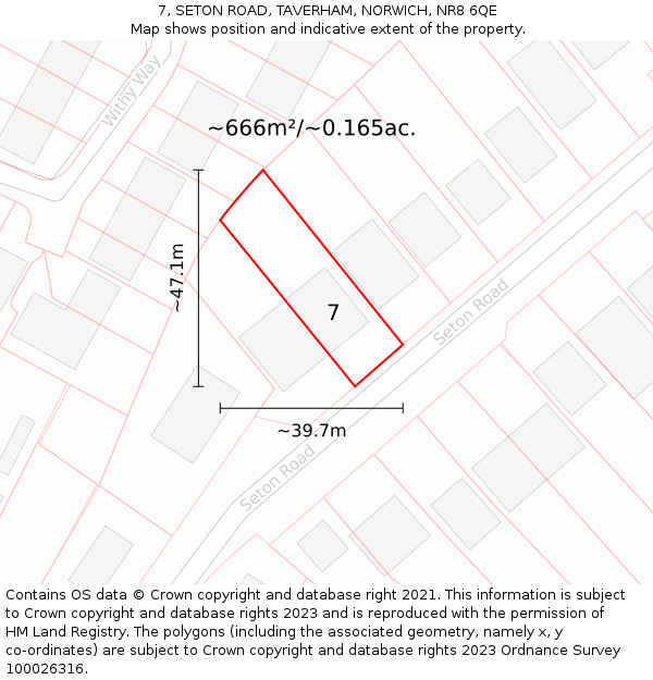 7, SETON ROAD, TAVERHAM, NORWICH, NR8 6QE: Plot and title map