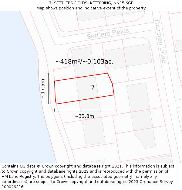7, SETTLERS FIELDS, KETTERING, NN15 6GP: Plot and title map