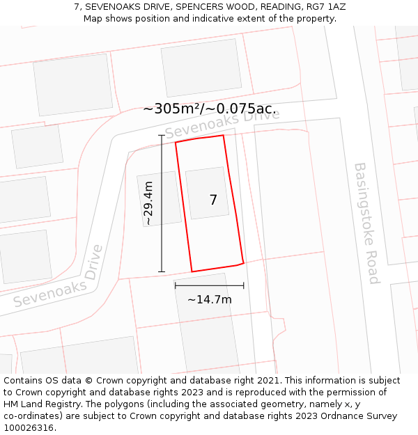 7, SEVENOAKS DRIVE, SPENCERS WOOD, READING, RG7 1AZ: Plot and title map