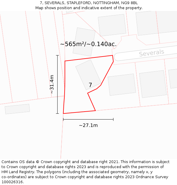 7, SEVERALS, STAPLEFORD, NOTTINGHAM, NG9 8BL: Plot and title map