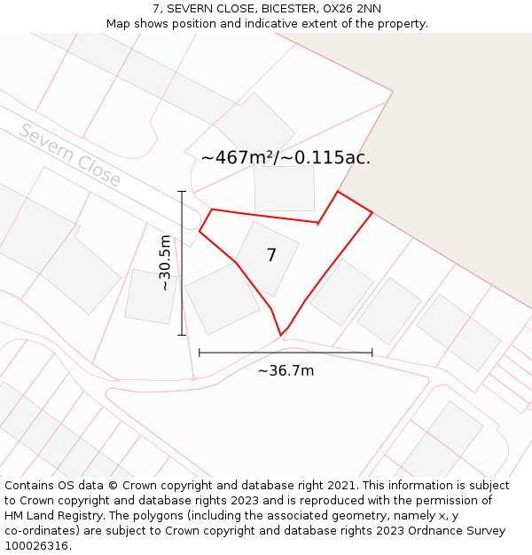 7, SEVERN CLOSE, BICESTER, OX26 2NN: Plot and title map