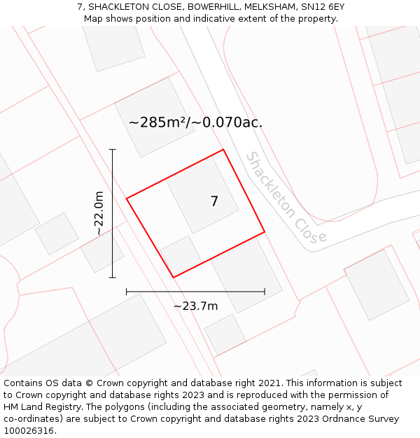 7, SHACKLETON CLOSE, BOWERHILL, MELKSHAM, SN12 6EY: Plot and title map