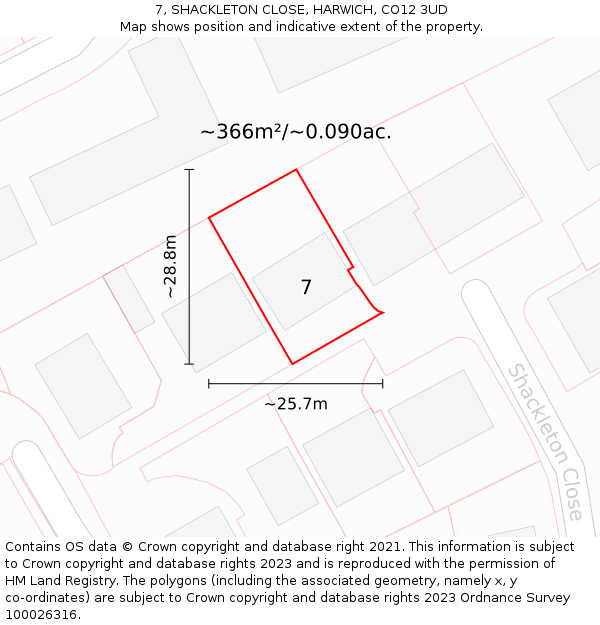 7, SHACKLETON CLOSE, HARWICH, CO12 3UD: Plot and title map