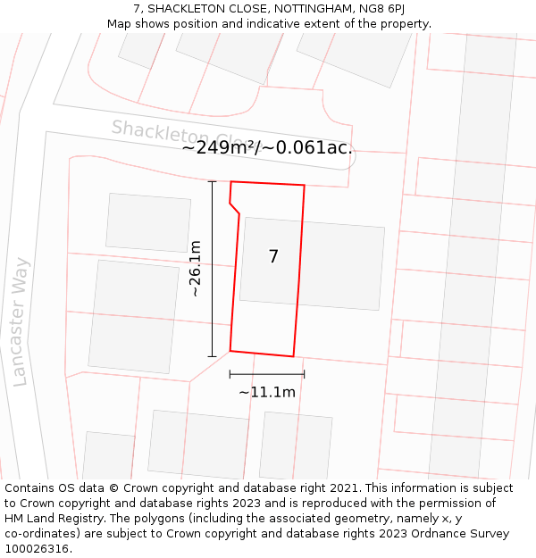 7, SHACKLETON CLOSE, NOTTINGHAM, NG8 6PJ: Plot and title map
