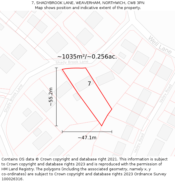 7, SHADYBROOK LANE, WEAVERHAM, NORTHWICH, CW8 3PN: Plot and title map
