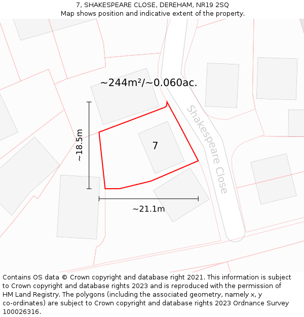 7, SHAKESPEARE CLOSE, DEREHAM, NR19 2SQ: Plot and title map