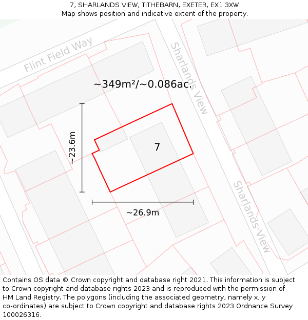 7, SHARLANDS VIEW, TITHEBARN, EXETER, EX1 3XW: Plot and title map