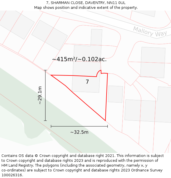 7, SHARMAN CLOSE, DAVENTRY, NN11 0UL: Plot and title map