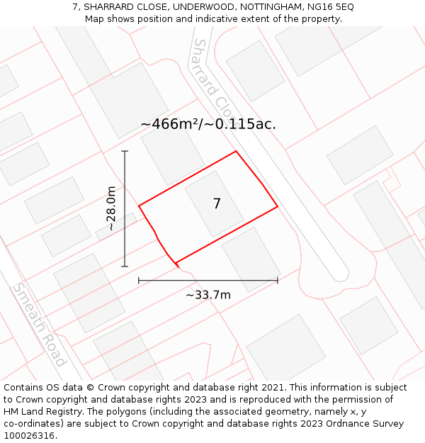 7, SHARRARD CLOSE, UNDERWOOD, NOTTINGHAM, NG16 5EQ: Plot and title map