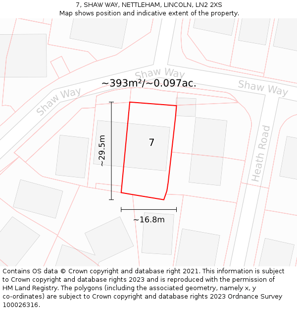 7, SHAW WAY, NETTLEHAM, LINCOLN, LN2 2XS: Plot and title map
