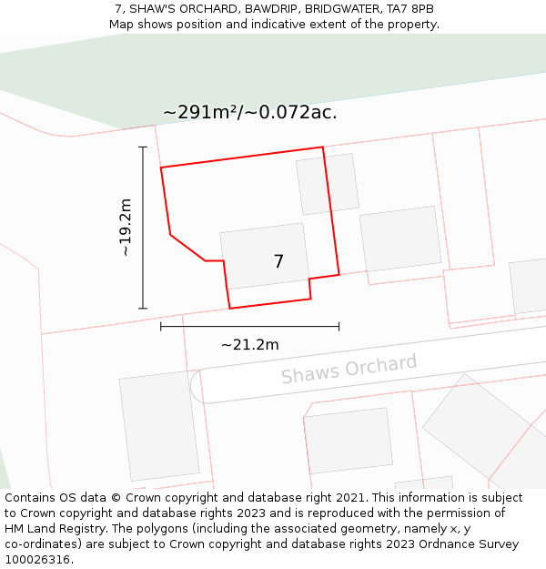 7, SHAW'S ORCHARD, BAWDRIP, BRIDGWATER, TA7 8PB: Plot and title map