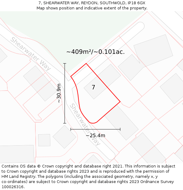 7, SHEARWATER WAY, REYDON, SOUTHWOLD, IP18 6GX: Plot and title map