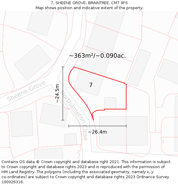 7, SHEENE GROVE, BRAINTREE, CM7 9FS: Plot and title map