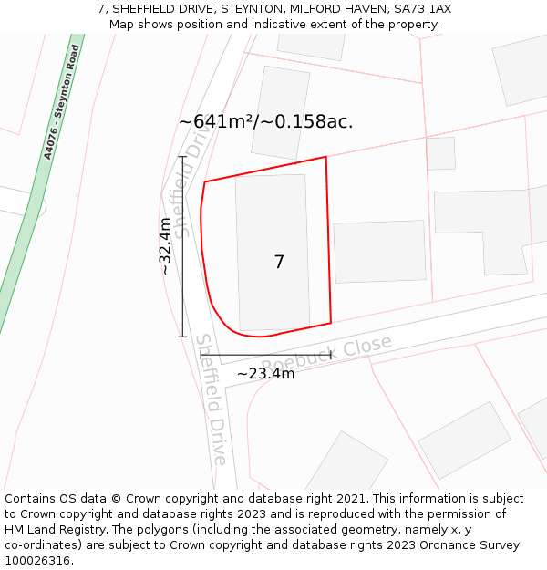 7, SHEFFIELD DRIVE, STEYNTON, MILFORD HAVEN, SA73 1AX: Plot and title map