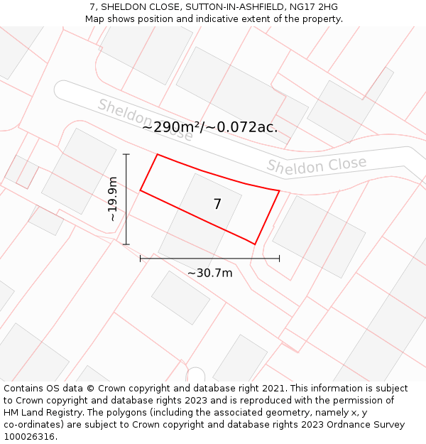 7, SHELDON CLOSE, SUTTON-IN-ASHFIELD, NG17 2HG: Plot and title map