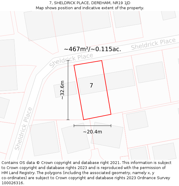 7, SHELDRICK PLACE, DEREHAM, NR19 1JD: Plot and title map
