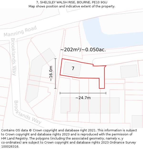 7, SHELSLEY WALSH RISE, BOURNE, PE10 9GU: Plot and title map
