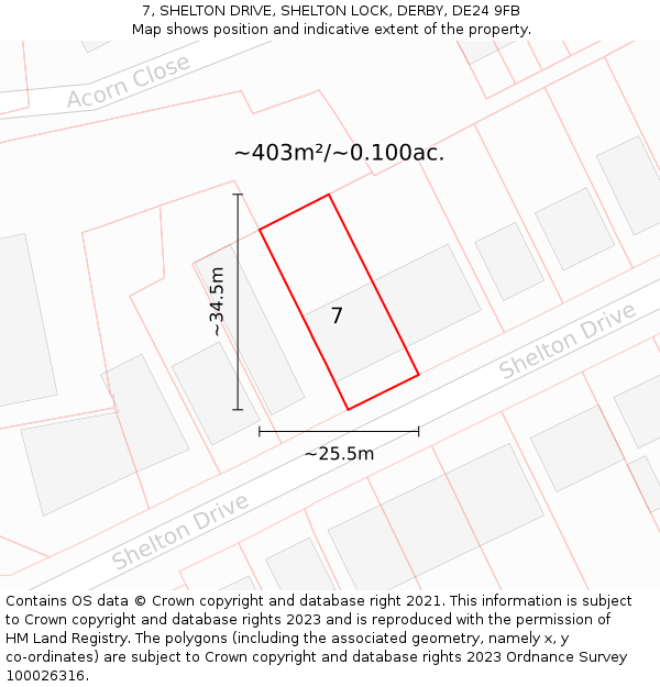 7, SHELTON DRIVE, SHELTON LOCK, DERBY, DE24 9FB: Plot and title map