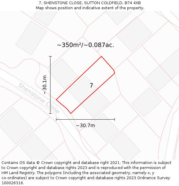 7, SHENSTONE CLOSE, SUTTON COLDFIELD, B74 4XB: Plot and title map