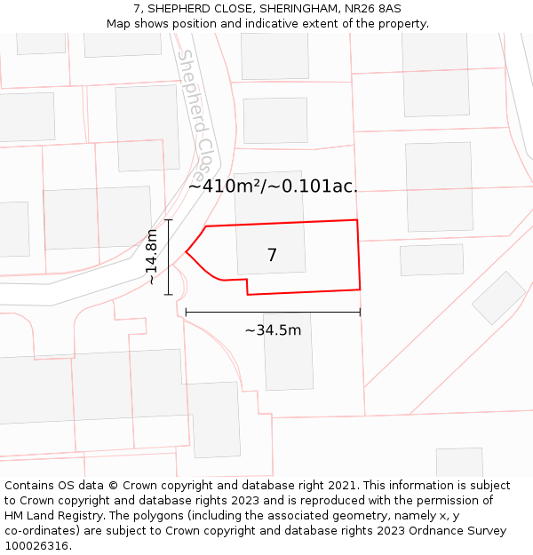 7, SHEPHERD CLOSE, SHERINGHAM, NR26 8AS: Plot and title map