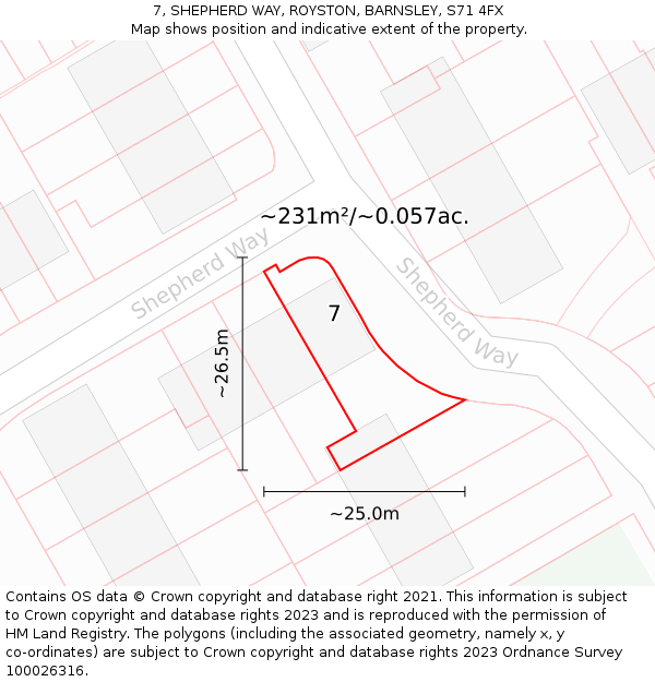 7, SHEPHERD WAY, ROYSTON, BARNSLEY, S71 4FX: Plot and title map