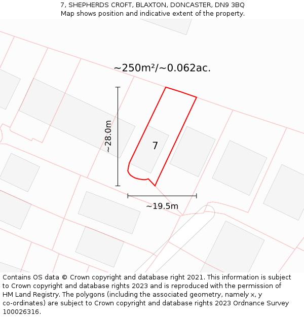 7, SHEPHERDS CROFT, BLAXTON, DONCASTER, DN9 3BQ: Plot and title map
