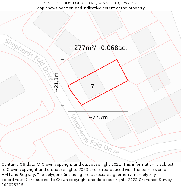 7, SHEPHERDS FOLD DRIVE, WINSFORD, CW7 2UE: Plot and title map