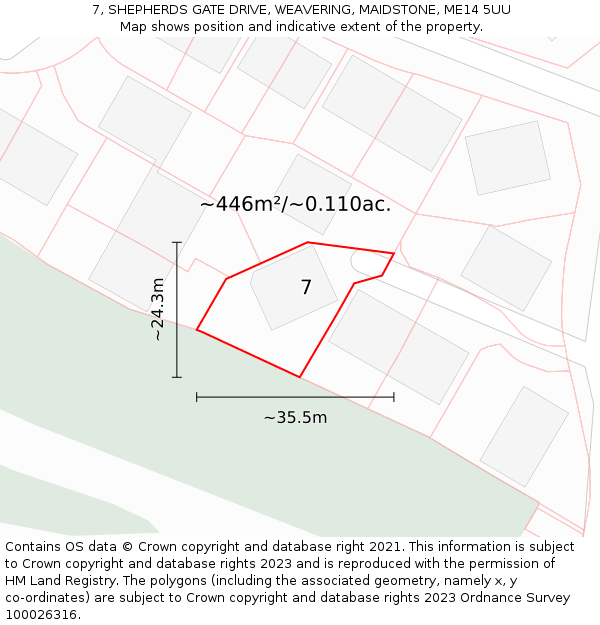 7, SHEPHERDS GATE DRIVE, WEAVERING, MAIDSTONE, ME14 5UU: Plot and title map