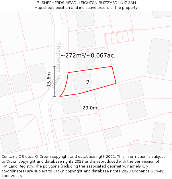 7, SHEPHERDS MEAD, LEIGHTON BUZZARD, LU7 3AH: Plot and title map