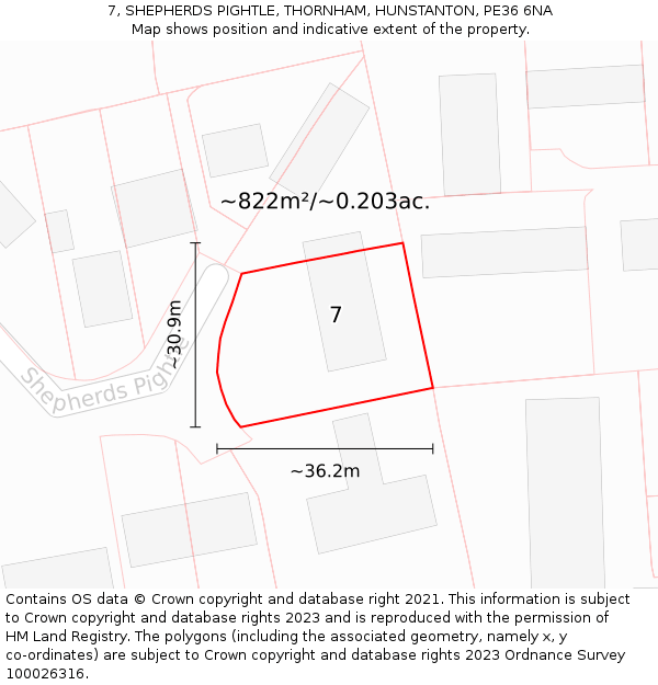 7, SHEPHERDS PIGHTLE, THORNHAM, HUNSTANTON, PE36 6NA: Plot and title map