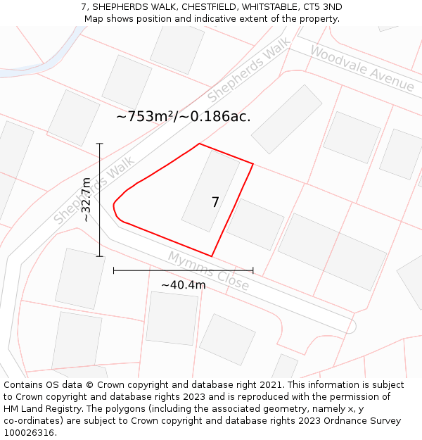 7, SHEPHERDS WALK, CHESTFIELD, WHITSTABLE, CT5 3ND: Plot and title map