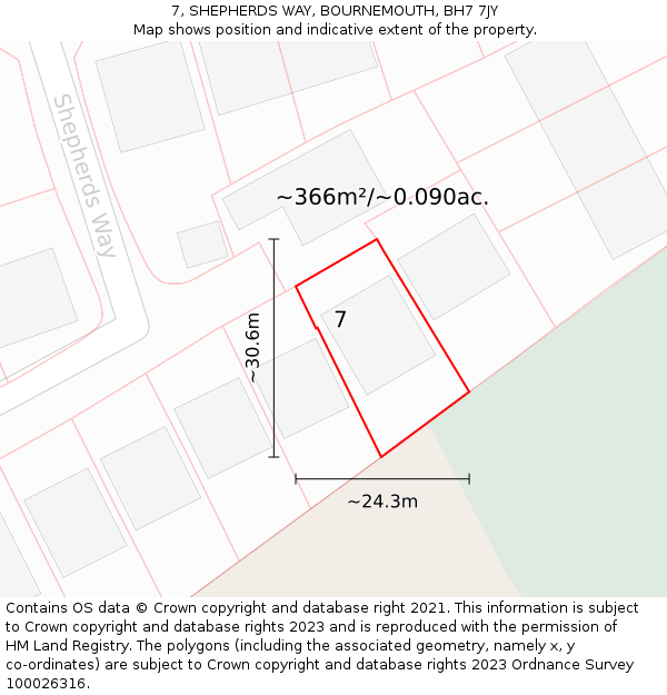 7, SHEPHERDS WAY, BOURNEMOUTH, BH7 7JY: Plot and title map