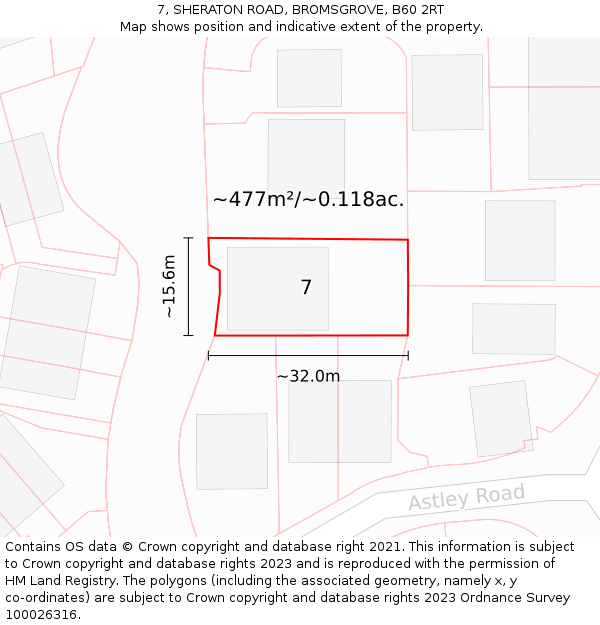 7, SHERATON ROAD, BROMSGROVE, B60 2RT: Plot and title map
