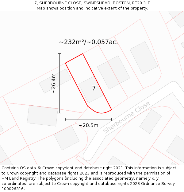 7, SHERBOURNE CLOSE, SWINESHEAD, BOSTON, PE20 3LE: Plot and title map