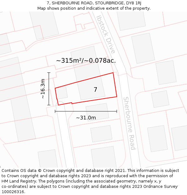 7, SHERBOURNE ROAD, STOURBRIDGE, DY8 1RJ: Plot and title map
