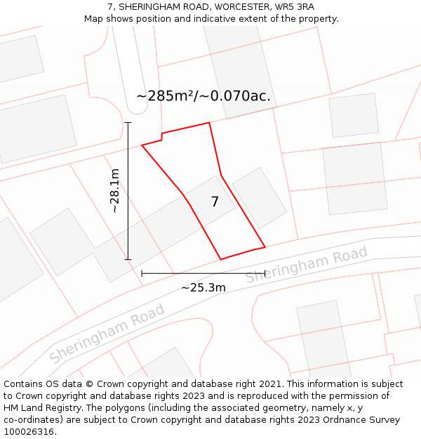 7, SHERINGHAM ROAD, WORCESTER, WR5 3RA: Plot and title map