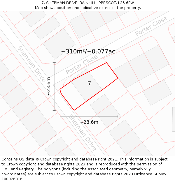 7, SHERMAN DRIVE, RAINHILL, PRESCOT, L35 6PW: Plot and title map