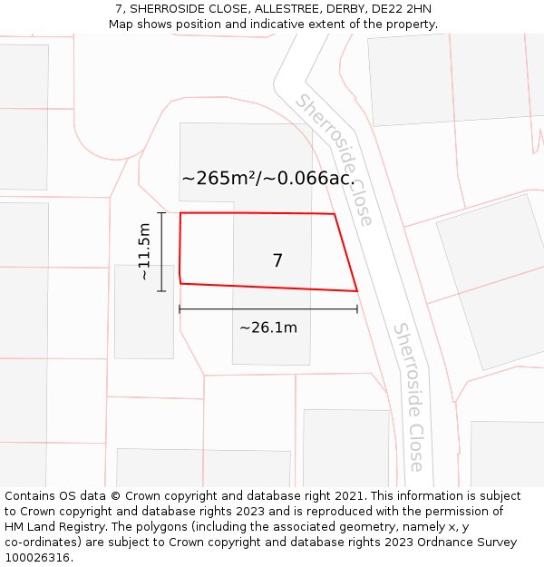 7, SHERROSIDE CLOSE, ALLESTREE, DERBY, DE22 2HN: Plot and title map