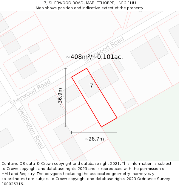 7, SHERWOOD ROAD, MABLETHORPE, LN12 1HU: Plot and title map
