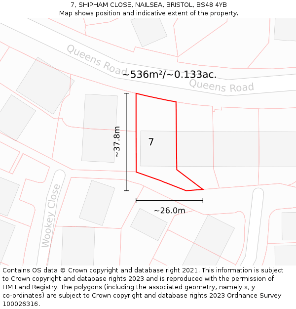 7, SHIPHAM CLOSE, NAILSEA, BRISTOL, BS48 4YB: Plot and title map