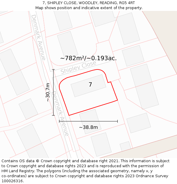 7, SHIPLEY CLOSE, WOODLEY, READING, RG5 4RT: Plot and title map