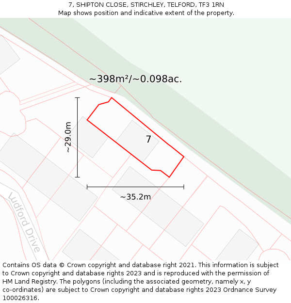 7, SHIPTON CLOSE, STIRCHLEY, TELFORD, TF3 1RN: Plot and title map