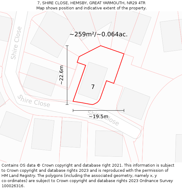 7, SHIRE CLOSE, HEMSBY, GREAT YARMOUTH, NR29 4TR: Plot and title map