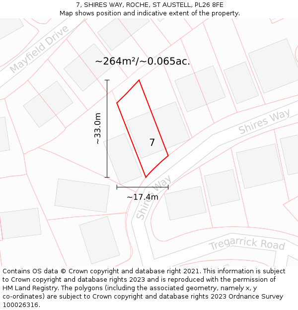 7, SHIRES WAY, ROCHE, ST AUSTELL, PL26 8FE: Plot and title map