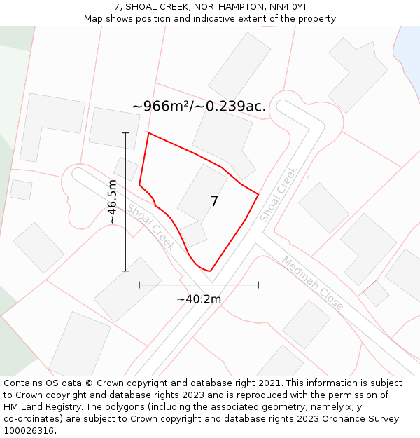 7, SHOAL CREEK, NORTHAMPTON, NN4 0YT: Plot and title map