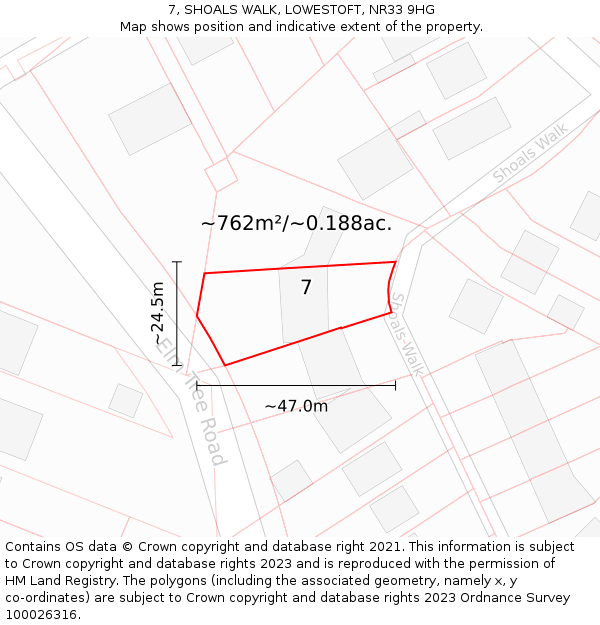 7, SHOALS WALK, LOWESTOFT, NR33 9HG: Plot and title map