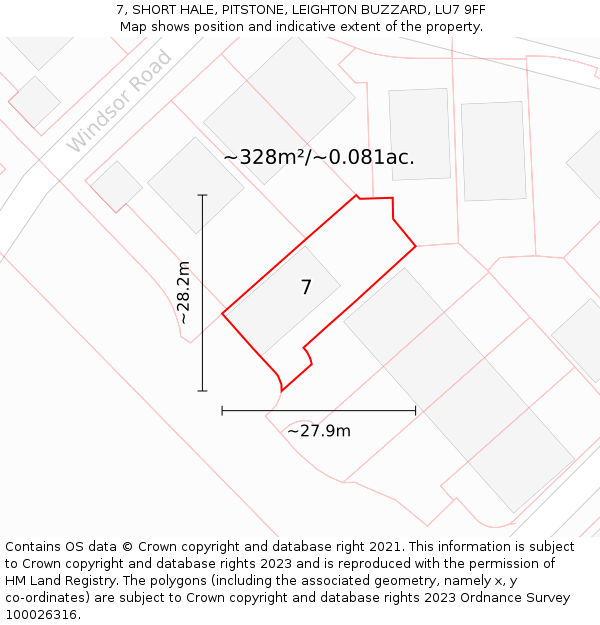 7, SHORT HALE, PITSTONE, LEIGHTON BUZZARD, LU7 9FF: Plot and title map
